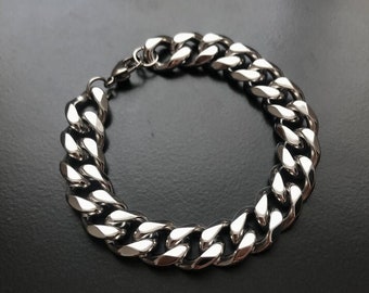 Mens Bracelets - Silver 13mm Chunky Bracelet Chain - Mens Silver Chain - Statement Bracelet Cuban Link Chain for Men - Mens Jewelry Gifts UK