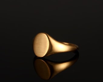 Mens Ring Gold Signet Ring Men Gold Matte Ring Gold Pinky