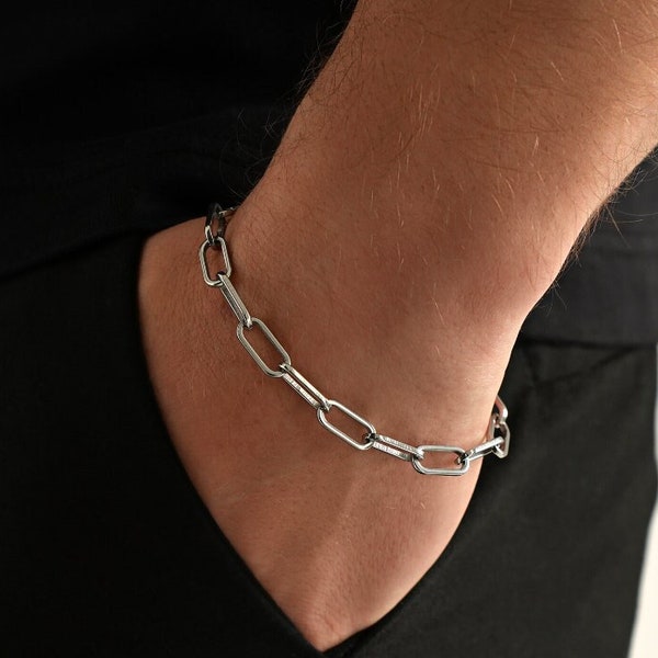 Mens Bracelet Paperclip Chain, Mens Silver Bracelet Link, Boys Silver Bracelet Men, Mens Jewellery - Gifts For Men - Twistedpendant