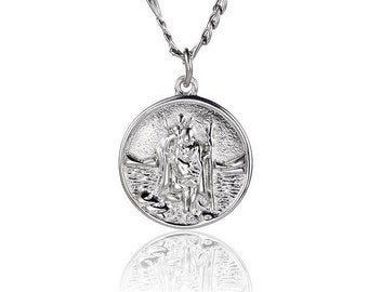 Mens Necklace, Silver St Christopher Pendant Mens Jewelry Stainless Steel Necklace Gift For Him, Valentines Gifts UK - By Twistedpendant