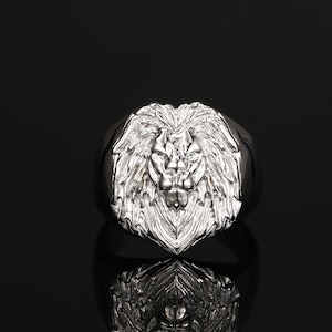 Mens Ring - Silver Signet Ring - Gold Lion Ring, Silver Ring Men - Mens Silver Ring - Mens Pinky Ring - Large Rings For Men - Mens Jewelry