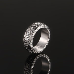 Herenring, dikke patroon zilveren bandring herenbandring zilveren Pinky-ring ringen voor mannen herensieraden door Twistedpendant afbeelding 1