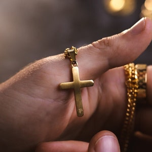 18K Gold Cross Necklace Men, Mens Cross Necklace For Men, Mens Necklace, Gold Cross Crucifix Pendant, Gold Chain Pendant - By Twistedpendant