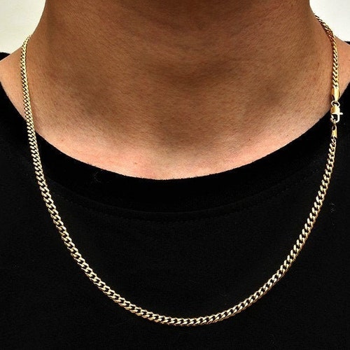 18K Gold Curb Chain 3mm Gold Necklace 
