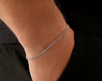Mens Bracelet, 2mm Silver Connell Bracelet Chain, Thin Chain Bracelet Men, Silver Bracelet Men, Stainless Steel Bracelet - Mens Jewelry Gift