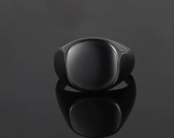 Zwarte Signet Ring Heren - Herenring - Zwarte Onyx Styled Ring - Man Ring - Pinky Ringen voor mannen - Herenringen Zilver - 18K Gold Signet Rings UK