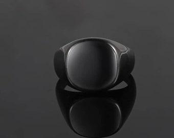 Chevalière noire pour homme - Bague pour homme - Bague de style onyx noir - Bague homme - Bagues auriculaires pour homme - Bagues pour homme en argent - Chevalière en or 18 carats Royaume-Uni