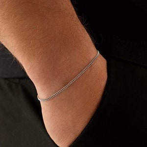 Mens Bracelet, 2mm Silver Connell Bracelet Chain, Thin Chain Bracelet Men, Silver Bracelet Men, Stainless Steel Bracelet - Mens Jewelry Gift