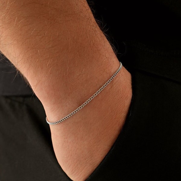 Mens Bracelet, 2mm Silver Connell Bracelet Chain, Thin Chain Bracelet Men, Silver Bracelet Men, Stainless Steel Bracelet - Mens Jewelry Gift