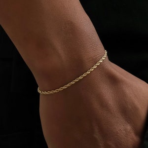 18k Gold Bracelet Men, Mens Bracelet 2.5mm Rope Chain, Thin Gold Bracelet Cuban Link, Gold Bracelet Chains for Man - By Twistedpendant