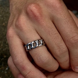 Silver Mens Ring, Silver Cuban Chain Ring Solid Stainless Steel, Mens Ring Silver, Biker Ring, Mens Jewelry Rings By Twistedpendant