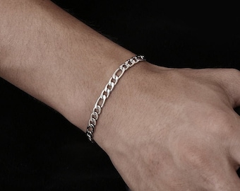 Silver 5MM Figaro Bracelet Chain, Mens Bracelets, Silver Bracelets Men Large Link Steel Chains, Silver Bracelets for Men - Mens Jewelry UK