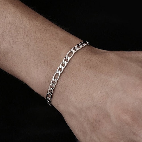 Figaro Chain Bracelet Mens Stainless Steel Bracelet Silver Etsy UK