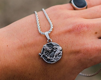 Collana da uomo in argento con ciondolo Ying Yang, drago e tigre, collana in acciaio inossidabile, collane con pendenti da uomo, regali per lui/uomo
