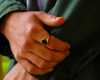 Signet Ring Heren, Herenring, Zwarte Onyx Signet Ring - 18K Gouden Onyx Ring Heren - Edelsteenringen - Zilveren ringen voor heren - Heren Sieraden Geschenken UK