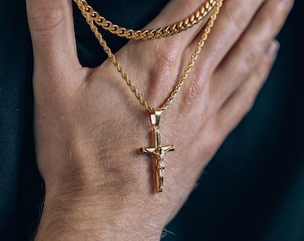 Gold Cross Pendant Necklace - Mens Necklace - 18K Gold Crucifix Necklace - Gold Cross Necklace - Cross Pendant Necklace For Men - Gifts Men
