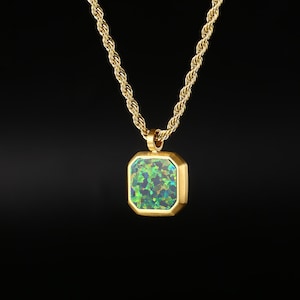 Mens Necklace 18K Gold Opal Necklace For Men Opal Pendant Men Jewelry Opal Stone Necklace, Green Gemstone, Mens Jewellery UK- Twistedpendant
