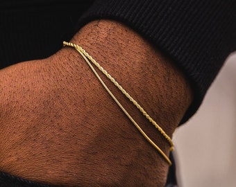 18K Gold Bracelet Men, Mens Bracelet 1mm Snake Chain, Mens Gold Bracelet Chain for Men - Mens Thin Silver Bracelet - By Twistedpendant