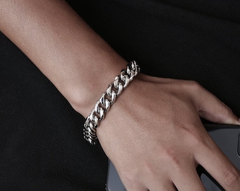 Silver Cuban Bracelet - Silver Bracelet Men, Mens Bracelet 13mm Heavy Link Chain, Thick Silver Bracelet - Mens Jewelry - Statement Chain UK