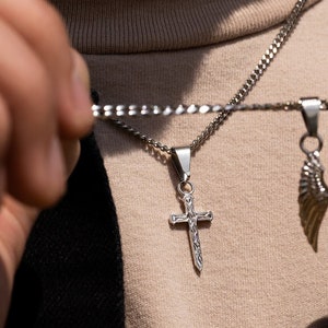925 Sterling Silver Cross Necklace For Men - Silver Cross Chain Pendant - Mens Cross Necklace - Mens Jewelry - Minimalist Cross Chain