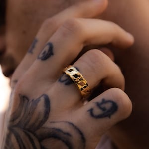 Mens Ring - Gold Cuban Chain Ring - Mens Gold Ring - Band Ring - Signet Ring Men - Gold Ring Men - Pinky Ring Men - Rings for Men Jewelry