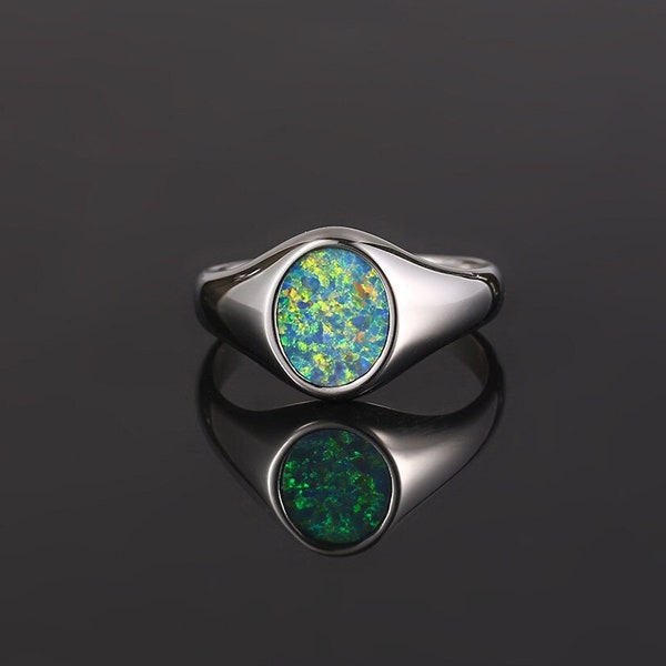 Mens Ring Green Opal Silver Ring - Opal Ring - Signet Ring Mens - Silver Signet Ring- Silver rings for Men - Rings Opal Jewelry Gift Him