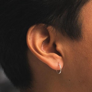 Créoles homme - Créoles en argent sterling pour homme - Boucles d'oreilles fines en argent - Boucles d'oreilles Dainty Huggie 10 mm/13 mm/14 mm Bijoux pour homme