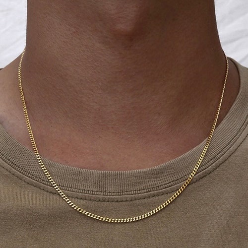 2mm 18K Gold Chain Necklace Mens Gold 
