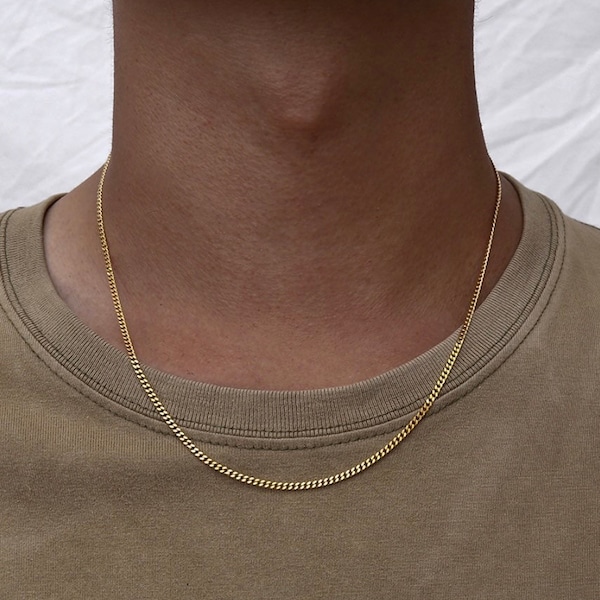 2mm 18K Gold Chain Necklace, Mens Gold Curb Chain, Gold Chains - By Twistedpendant