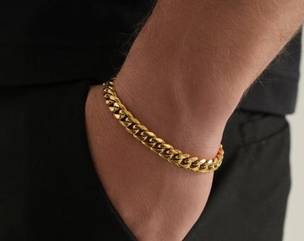 18K Gold Herren Armband Kette für Männer, 8 mm Dicke Armband Kette, Herren Goldkette Panzergold Armbänder für Männer / Frauen Armband, Herrenschmuck