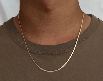 18K Gold Chain, Mens Necklace Gold Snake Chain, 2mm Gold Chain Man Necklace Flat Snake Chain, Mens Gold Chain  - By Twistedpendant