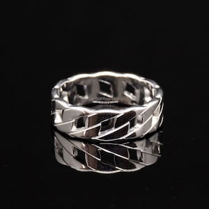 Herenringen zilveren Cubaanse ketting gestileerde ring zilver-gepolijste ring-man ring-zilveren zegelring-mannen sieraden-voor hem cadeau-roestvrij stalen ring