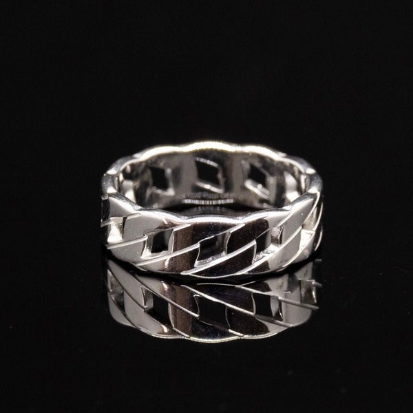 Mens Rings Silver Cuban Chain Styled Ring Silver- Polished Ring- Man Ring- Silver Signet - Men Jewelry- For Him Gift- Stainless Steel Ring