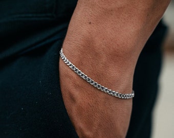 Bracciale in argento da uomo, Bracciale da uomo con catena barbazzale da 3 mm, Bracciale in argento sottile - Gioielli da uomo, Catene da bracciale in argento per uomo - Di Twistedpendant