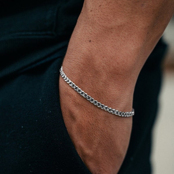 Bracelet en argent homme, Bracelet homme 3 mm, chaîne gourmette, Bracelet fin en argent - Bijoux homme, chaînes de bracelet en argent pour homme - Par Twistedpendant