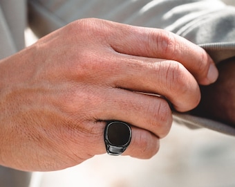 Mens Onyx Ring - Large Black Signet Ring For Men - Mens Pinky Rings - Opal Signet Ring Men - Lapis Lazuli Gemstone Ring - Mens Ring Gifts