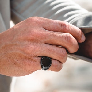 Mens Onyx Ring - Large Black Signet Ring For Men - Mens Pinky Rings - Opal Signet Ring Men - Lapis Lazuli Gemstone Ring - Mens Ring Gifts