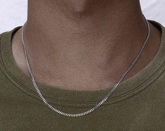 Silver 2mm Chain Necklace Cuban Mens Chain Thin Silver Chain for