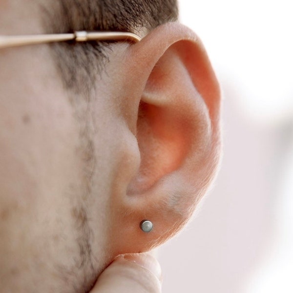 Mens Earrings - 3mm Mens Stud Earrings - Mini Silver Stud Earrings Men - Black Earrings For Men - Mens Jewellery By Twistedpendant