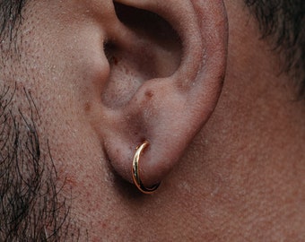 Mens Earrings - 18K Gold Hoops for Men, Mens Huggie Hoop Earrings, Thin Gold Hoops Man, Mens Gold Hoop Earrings - Mens Jewellery Gifts UK