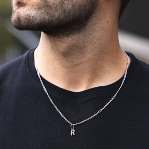 Collar de plata con inicial para hombre y mujer, colgante de letra de plata personalizado, cadena fina con colgante de inicial, joyería para hombre