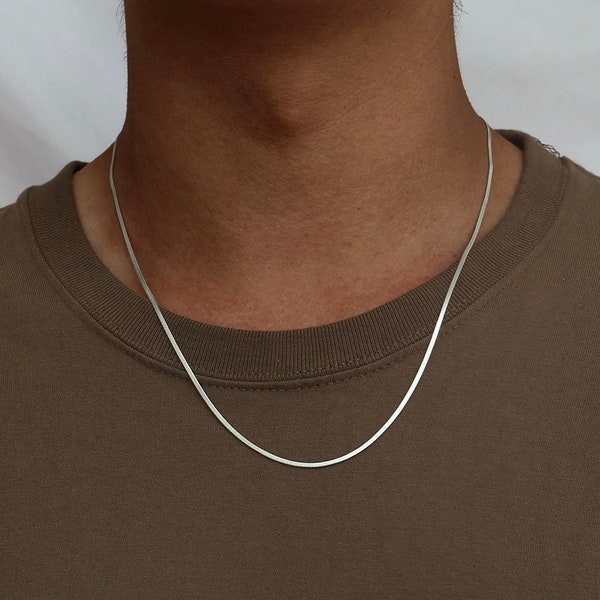 2mm Silver Snake Chain, Mens Chain, Silver Chain Mens, Flat Snake Simple Mens Necklace 18" / 20" / 22" - By Twistedpendant