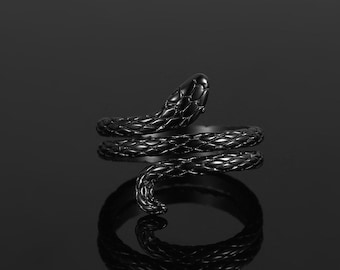 Mens Ring - Thin Black Snake Ring Men - Black Spiral Snake Signet Ring - Mens Black Ring - Vintage Signet Ring Men - Mens Jewelry - Rings UK