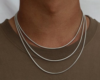 3mm Silver Snake Chain Necklace, Mens Silver Snake Chain, Silver Chains, Silver Men Necklace, Minimalist Round Snake Man Chain Lobster Clasp