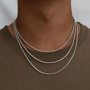 3mm Silver Snake Chain Necklace, Mens Silver Snake Chain, Silver Chains, Silver Men Necklace, Minimalist Round Snake Man Chain Lobster Clasp
