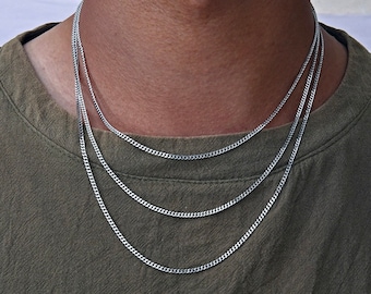 Silver 2mm Chain Necklace Cuban Mens Chain Thin Silver Chain For Men Stainless Steel Man Woman - By Twistedpendant