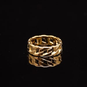 Mens Gold Ring Cuban Chain Styled Ring Gold- Polished Ring- Man Ring- Gold Signet Ring- Men Jewelry- For Him Gift- Stainless Steel Ring