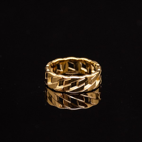 Mens Gold Ring Cuban Chain Styled Ring Gold- Polished Ring- Man Ring- Gold Signet Ring- Men Jewelry- For Him Gift- Stainless Steel Ring