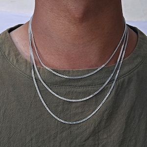 Silver Chain Necklace for men, 2mm Thin Silver Chain Men - By Twistedpendant