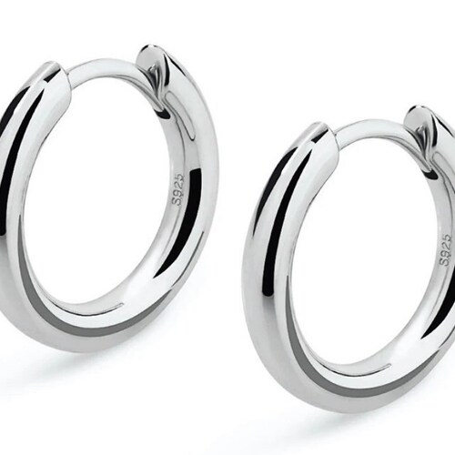 Mens Silver Earrings 925 Sterling Silver 12mm Mens Hoop Etsy UK